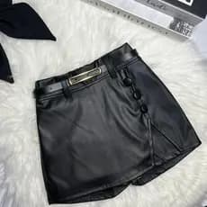 Shorts Saia Infantil Menina Couro Com Cinto Bloguerinha Festa Moda Lançamento Verão(Preto,10Y)