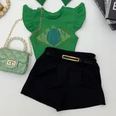 Conjunto Infantil Blusa do Brasil Menina Short Moda Bloguerinha Casual Elegante Fashion Look Copa