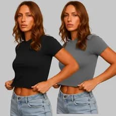 Kit 2 Baby Tee Slim Fit Feminina Manga Curta Suplex Roupas Academia