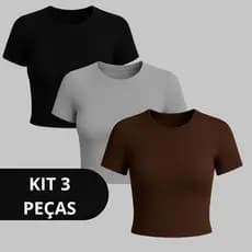 Kit 3 Baby Tee Slim Fit Feminina – Blusa Suplex Academia, Treino e Dia a Dia