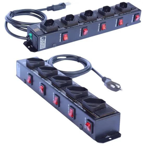 FILTRO DE LINHA 5 TOMADAS COM CHAVE E FUSIVEL INDIVIDUAL ATÉ 10A - 220V - CABO 1,2M PRETO