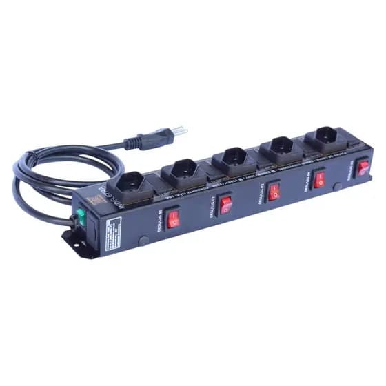 FILTRO DE LINHA 5 TOMADAS COM CHAVE E FUSIVEL INDIVIDUAL ATÉ 10A - 220V - CABO 5,0M PRETO