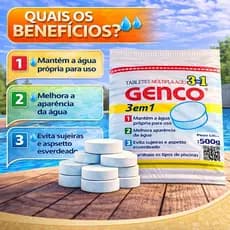 Tabletes Piscina Genco 3 em 1 Kit 5 10 ou 15 Unidades Manutenção Prática Água