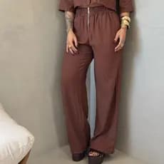 Calça Pantalona Feminina Cintura Alta com Zíper frontal Envio Imediato