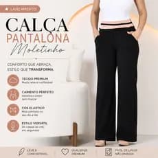 Calça Pantalona Feminina Moletinho Cintura Alta com Bolso e Zíper Lateral