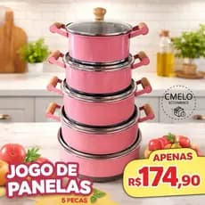 Jogo de Panelas 5 Peças Branco de Alumínio Tampas de Vidro