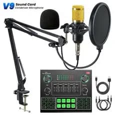 Kit Microfone Condensador BM-800 com Placa de Som V9 – Ideal para Gravação, Podcast e Live
