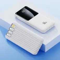 Power Bank Portátil 10000mAh com Cabos Embutidos + Display Digital LED