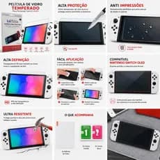Película de Vidro Temperado para Nintendo Switch OLED 9H Anti Risco