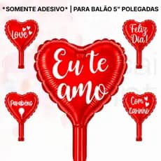 Adesivo para Balão Mini Foil 5 Polegadas 5" Eu te amo Love Parabéns Com Carinho Feliz dia Adesivos