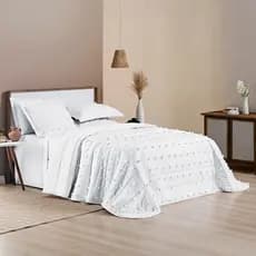 Kit Cobre Leito Poppy Pompom 03 Peças - Colcha 3D Matelado Dupla Face Micropercal 300 Fios