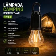 Lâmpada Lanterna LED Luz Quente Para Barraca Camping Recarregável USB