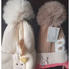 touca Gorro Tricot Infantil Pompom frio