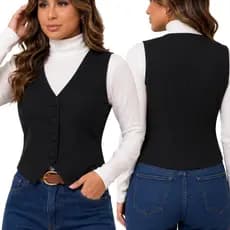 Blusa Colete Feminino Alfaiataria Social Estilo Regata com 4 Botões Forrados do mesmo Tecido