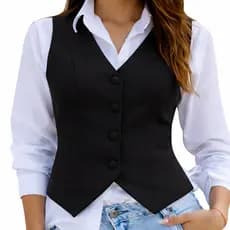 Colete Feminino Alfaiataria Social Forrado Gola V com Botões Moda Atual