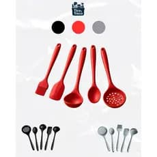 KIT 5 Peças de Utensílios Para Cozinha em Silicone Completo Resistente Ao Calor