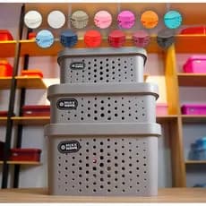 Kit 3 Cestos Organizadores Com Tampa Com Alça Caixa Organizadora Multiuso Rattan Resistente Casa