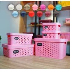 Kit 5 Cestos Organizadores Com Tampa Com Alça Caixa Organizadora Multiuso Rattan