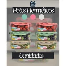 Kit 6 Potes 500ml Hermético Com Tampa Pote 4 Travas Marmitas Fitness Saladas Frutas Comida