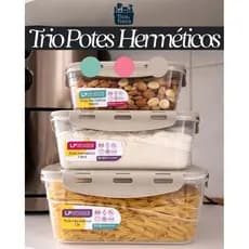 Kit 3 Potes Herméticos 500ml 1L 1,5L Super Vedação Resistente Tampa Com 4 Travas