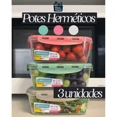 Kit 3 Potes 500ml Hermético Com Tampa Pote 4 Travas Marmitas Fitness Saladas Frutas Comida