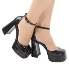 Sandália Feminina Verniz Meia Pata Moda Evangélica Salto Grosso 12cm Moderna Luxo Antiderrapante