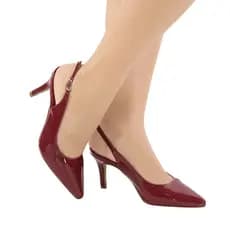 Scarpin Feminino Marsala Verniz Bico Fino Salto Fino 7,5 cm Elegante Conforto Festa Trabalho Casual