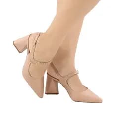 Scarpin Feminino Salto Bloco Médio 7,5 cm Bico Fino Confortável Elegante Casual Trabalho Festa