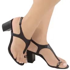 Sandália Feminina Salto Bloco 6cm Elegante Tira no Dedo Confortável Moda Verão Casual Antiderrapante