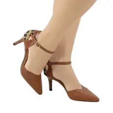 Scarpin Feminino Madame Salto Fino Slingback Bico Fino Elegante Detalhe Animal Print Social Moderna