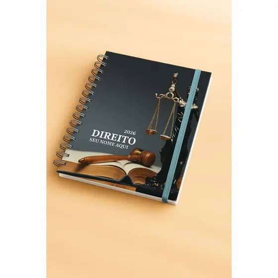 Agenda 2026 DIREITO - ADVOCACIA capa dura elastico colorido caderno com nome persoanlizado