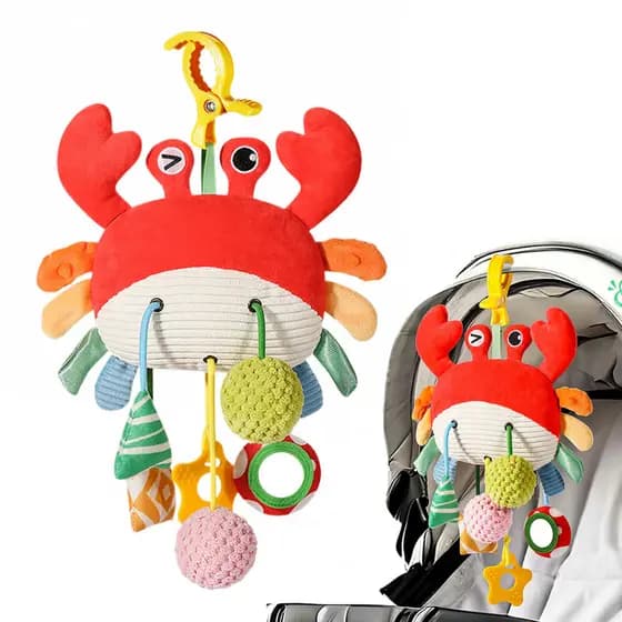 Carrinho de Berço Suspenso Móvel para Crianças com Chocalhos e Brinquedos de Pelúcia, Cordão Sensorial com Mordedor 1LIT