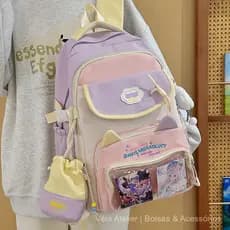 Mochila Feminina Nylon Grande Capacidade de Ombro Resistente à Água para Escola e Faculdade e Praia