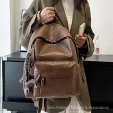 2026 Nova Mochila Vintage de Superfície Macia para Estudantes do Ensino Médio, Unissex, Versátil, Cor Sólida, Mochila de