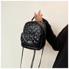 Mini Mochila Feminina Pequena Transversal Bolsa Costas Corrente Matelasse Strass Brilho Luxo 2026