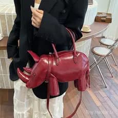 Bolsa Feminina Divertida Formato Rinoceronte Transversal Criativa de Ombro Pequena Estilo Y2K Balada