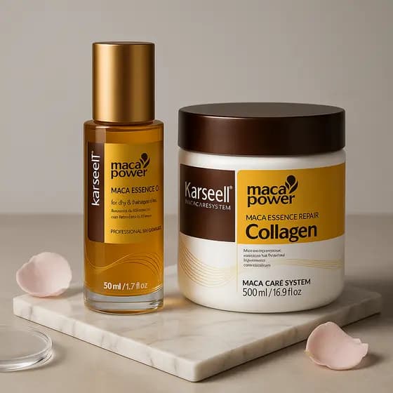 Kit Capilar Karseell Maca Power – Colágeno 500g + Óleo 50ml | Nutrição e Reparação Intensa [Tratamento completo]