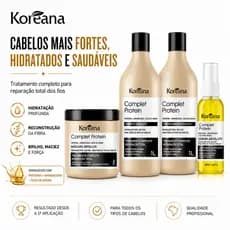 Kit Completo Protein Koreana Shampoo 1L Condicionador 1L Máscara 500g Hidratação e Reconstrução