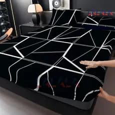 Preto Geometria Jogo De Lençol 02 e 03  Peças CASAL QUEEN Percal Ponto Palito Estampado SOLTEIRO