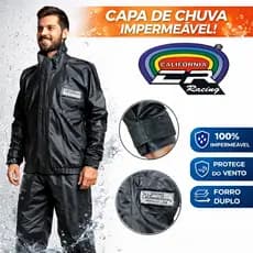 Capa de Chuva Moto PVC Impermeável California Racing Resistente Motoqueiro