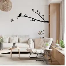 Adesivo de Parede Recorte Vinil Galho e Pássaros | Decoração Natureza Minimalista Autocolante