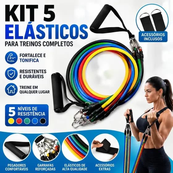 Kit Elásticos de Resistência 11 Peças para Musculação Fitness Pilates Yoga Treino Funcional