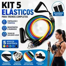 Kit Elásticos de Resistência 11 Peças para Musculação Fitness Pilates Yoga Treino Funcional