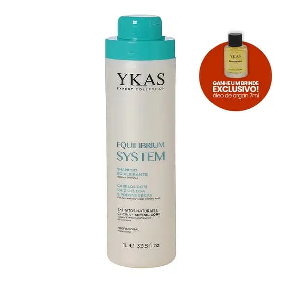 Shampoo Ykas Equilibrium System 1L - Controle De Oleosidade Para Cabelos Oleosos