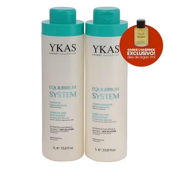 Kit Ykas Equilibrium (2x1L) - Controle Da Oleosidade Shampoo Condicionador Cabelos Fortes Hidratados
