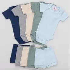 Kit com 05 Conjuntos Bebê Pagão Body e Shorts Canelado Verão Menino 7714