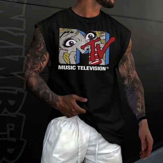 Camiseta regata machão  masculino mtv music television vintage Longline algodao unissex