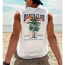 Regata Masculina Beach Club 100% Algodão Gola Redonda Camiseta Street Lançamento