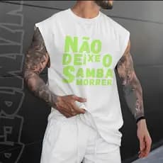Camiseta regata machao  masculino meme nao deixe o samba morrer confortavel estilosa em algodao