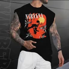 Camiseta regata machão masculino banda de rock nirvana albuns turne tour Longline algodao unissex